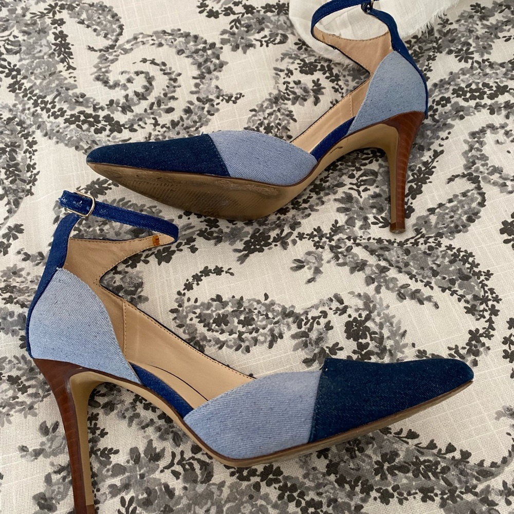 GORGEOUS Nine West Denim D’Orsay Ankle Strap Heels PRISTINE